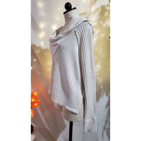 We The Free People Wildcat Thermal Waffle Knit Raw Hem Oversized Top Size XS - Picture 5 of 12